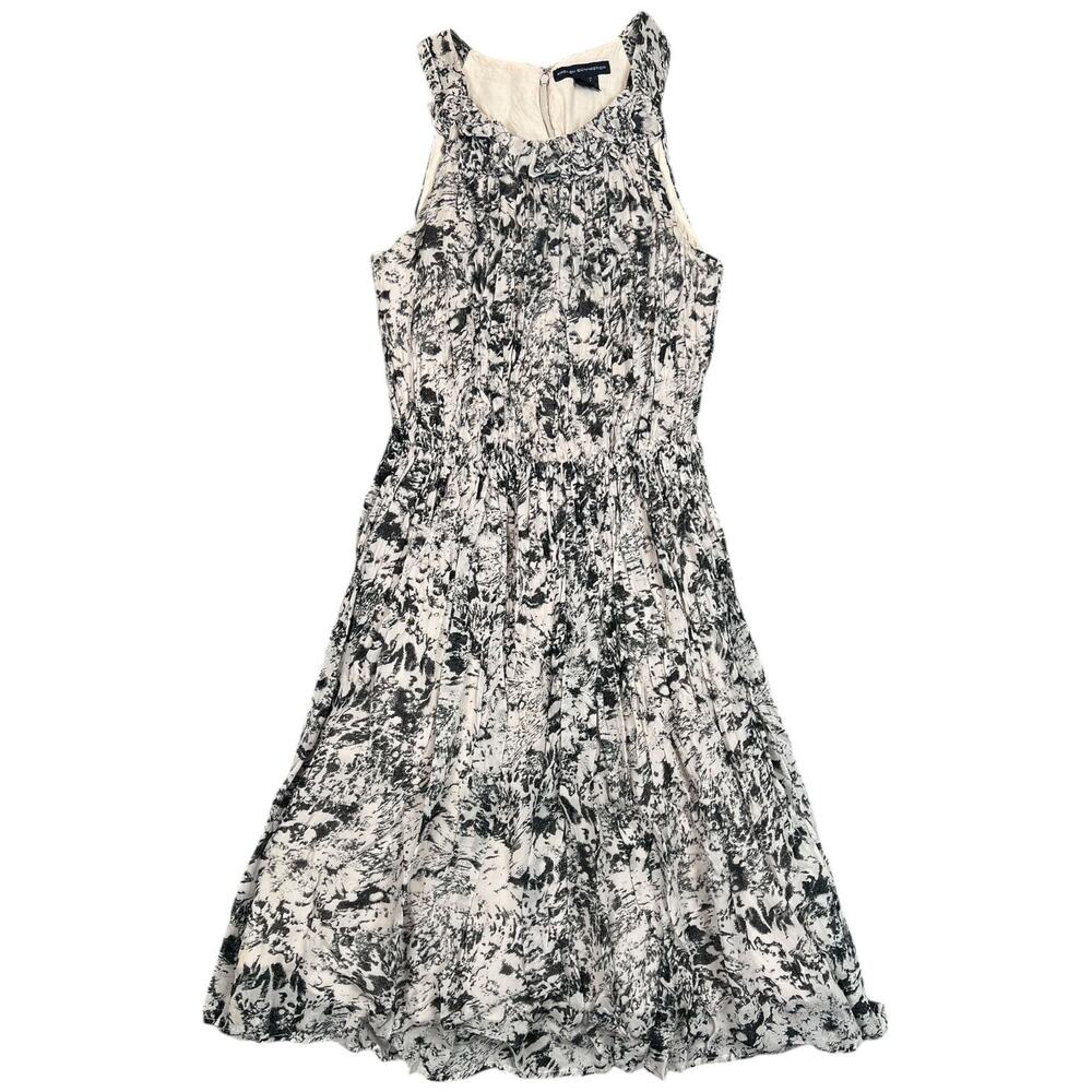 French Connection Sleeveless Fit & Flare Knee Length Dress Black Ivory Print - S